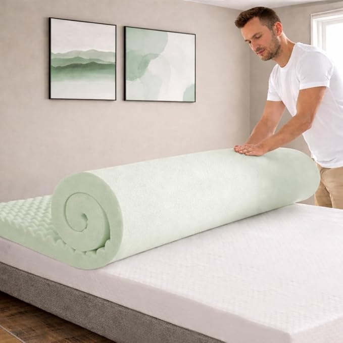 Greaton, 2-Inch Convoluted High Density Foam Mattress Topper, CertiPUR-US Certified for Superior Comfort and Support, King, Green