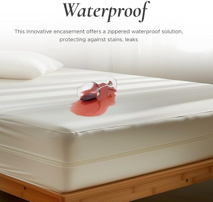 Sleep & Beyond 100% Organic Cotton Waterproof Mattress Encasement, Cal King, Ivory, Fits up to 10"