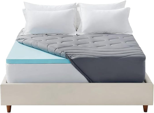 SLEEP ZONE Memory Foam Mattress Topper Full, 2 Inch Gel-Infused Cooling Foam, Waterproof Mattress Protector, CertiPUR-US & Oeko-Tex Certified, for Side, Back & Stomach Sleepers