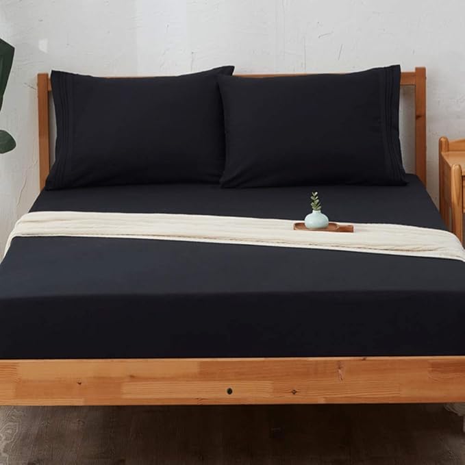 SONORO KATE Bed Sheet Set Super Soft Microfiber 1800 Thread Count Luxury Egyptian Sheets 18-Inch Deep Pocket，Wrinkle and Hypoallergenic-6 Piece (Black, California King-6 Piece)