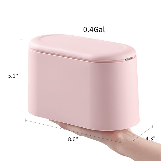 SUBEKYU 0.5 Gal Mini Countertop Trash Can with Lid for Desktop, Small Garbage Can for Office, Tiny Wastebasket,Pink - Image 2