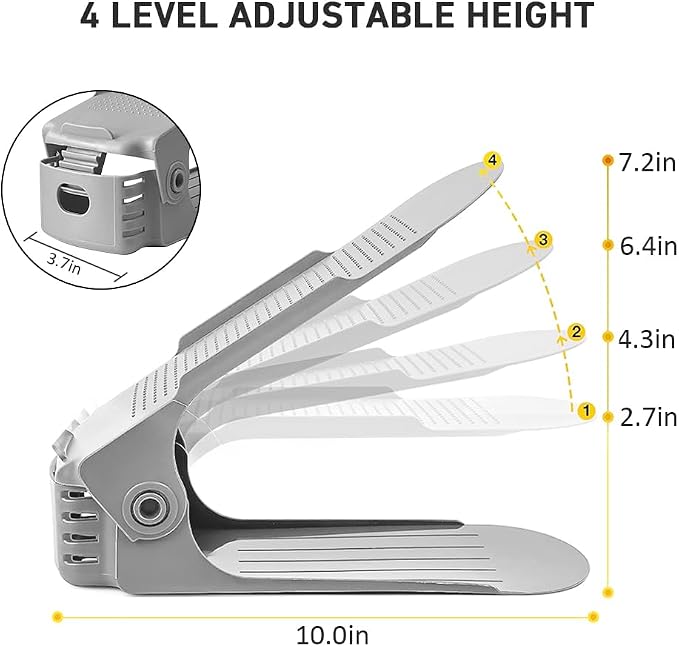 NVGSN Shoe Slots Organizer 20 Pack - Shoe Stackers for a Pair of Shoes, Shoe Storage Shoe Space Savers 50%, 4 Levels Adjustable Thickening expandable Shoe Rack Holders Shoe Organizer for Closet, Grey - Image 3