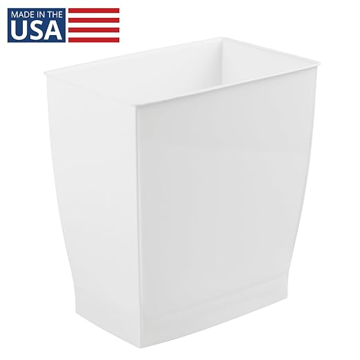 iDesign,Plastic Spa Rectangular Trash, Waste Basket Garbage Can for Bathroom, Bedroom, Home Office, Dorm, College, 2.5 Gallon, White - Image 2