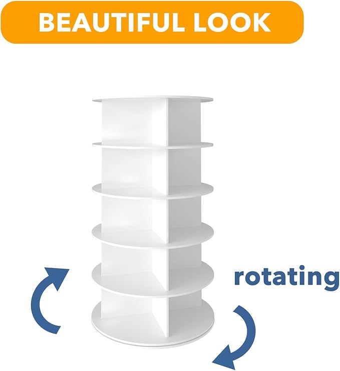 SpaceAid 5 Tier Rotating Shoe Rack Tower, Spinning Shoe Display Lazy Susan, Revolving 360 Shoe Rack Storage Round Carousel, Vertical Handbag Rotate Shoes Closet Organization (5-Tier White) - Image 7
