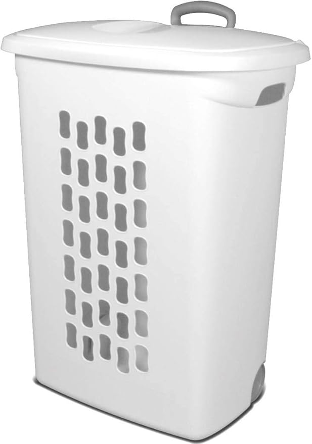 Sterilite Ultra Wheeled Laundry Hamper with Lid, Handle and Wheels for Easy Rolling of Clothes to and from the Laundry Room, Plastic, White, 1-Pack by Sterilite