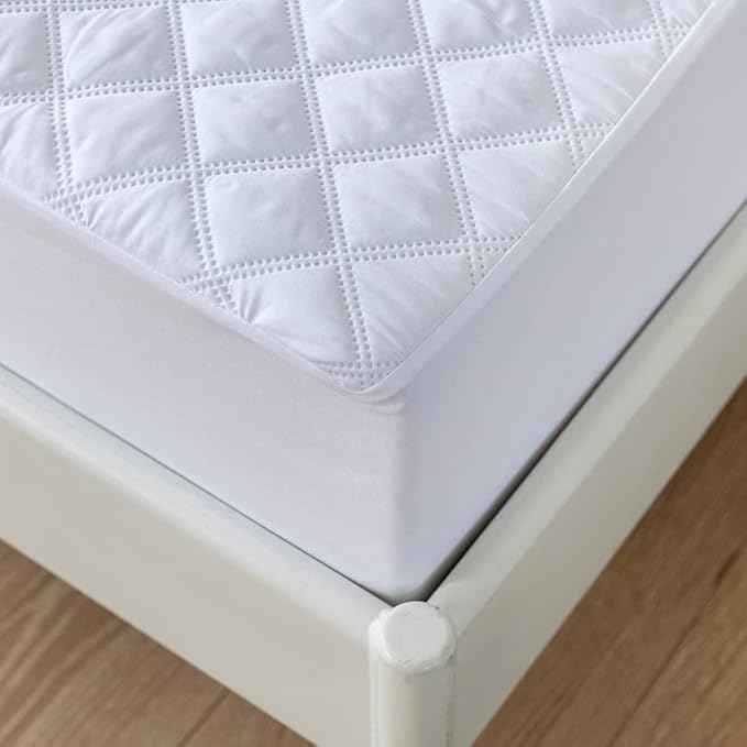 jejeloiu White Quilted Mattress Pad, 100% Waterproof Breathable Full Bedding Fitted Sheet Mattress Protector 14" Deep Pocket Cotton Snow Down Alternative Filling Mattress Cover (Full,White)