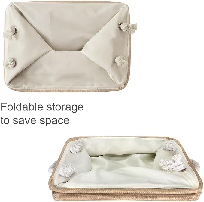 TheWarmHome Storage Basket for Organizing - Small 6 Pack 11.8x7.8x5.2 inch Fabric Storage Cubes with Cotton Rope Handle, Collapsible Storage Bins Baby Storage Toy Nursery (Beige) - Image 7