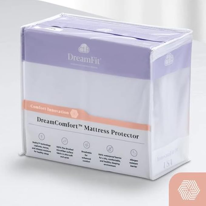 Dreamfit DreamComfort Luxurious Waterproof Mattress Protector with StaDry Moisture-Wicking, Fine Brushed Microfiber & Breathable Design, King