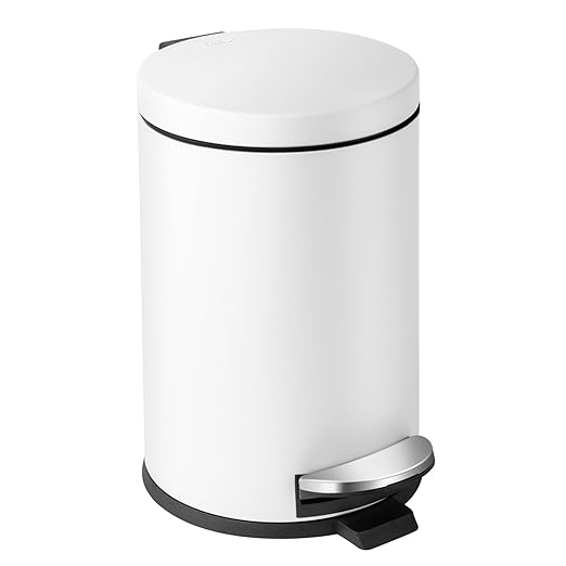 Cesun 1.2 Gallons Small Trash Can with Lid, White Bathroom Garbage Can with Foot Pedal, Mini Round Wastebasket for Bathroom, Bedroom, Office, 4.5 Liters / 1.2 Gallons, White by Cesun