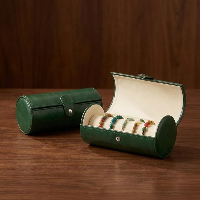 Jewelry Box for Bracelets – Vintage Leather Cylindrical Bangle Box Large Capacity Organizer for Cuffs, Bead Bangles, Travel Storage Case - Image 2
