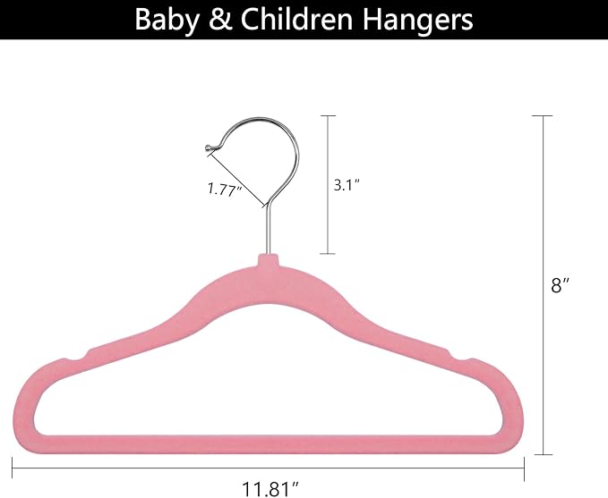 GoodtoU Baby Hangers Pink for Clothes, Kids Velvet Hangers Non Slip Children Hanger for Closet - Image 2