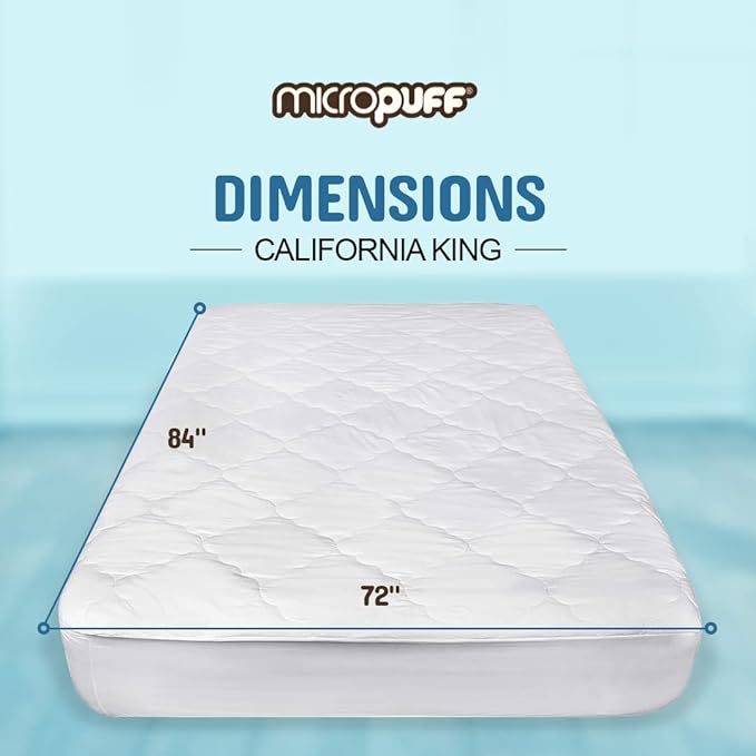 Micropuff Fitted Mattress Pad - California King Size (72" x 84") Mattress Pad - Soft and Comfortable Fitted Mattress Protector - Mattress Cover Stretches 15 to 18 Inches Deep - Easy to Wash