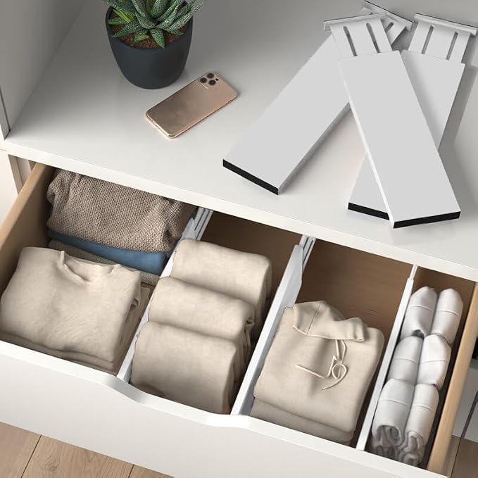 6-Pack Drawer Dividers 6 Inch High, 11”-17" Adjustable Bamboo Organizers Large Expandable Drawer Separators for Cloths, Dresser, Bedroom, Bathroom, Baby Drawer, Office & Kitchen Utensils (White) - Image 6