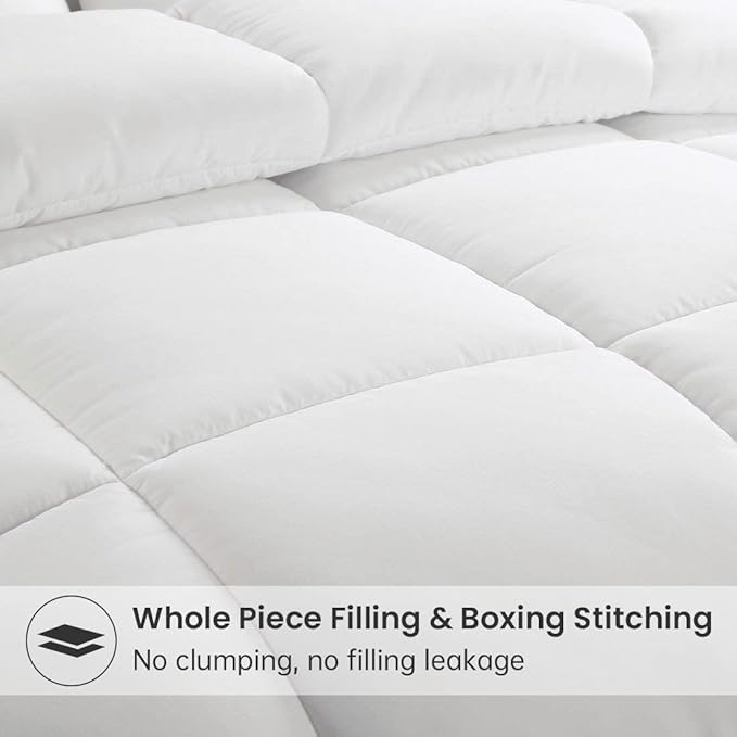 EASELAND Down Alternative Comforter Full Size- Quilted Duvet Insert for All Seasons, Soft Cozy with Corner Tabs, Summer Winter Warm Bedding, Pure White 82×86