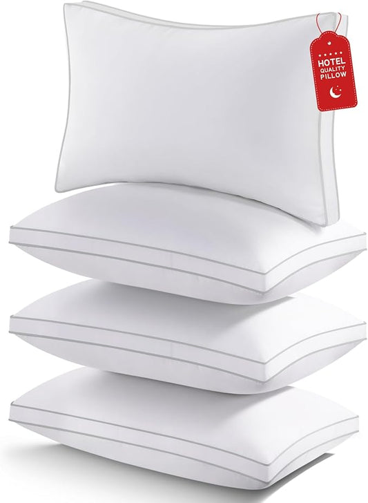 ROUMEA Pillows Queen Size Set of 4,Gusseted Bed Pillows for Sleeping 4 Pack, Luxury Hotel Quality, Supportive Queen Pillows with Soft Down Alternative for Back Stomach Side Sleepers, Machine Washable