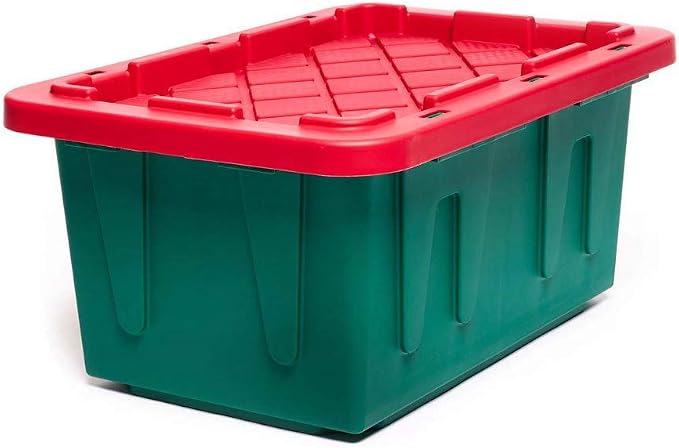 HOMZ 2-Pack Durabilt, Heavy Duty Plastic Storage Bins with Lids, 15 Gallon, Green/Red - Stackable Container Boxes for Holiday, Attic, and Garage Organization - Image 4