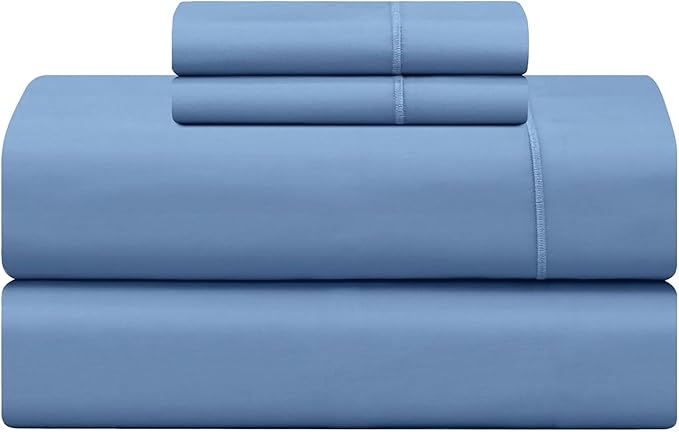 Feather & Stitch 500 TC Split King Size 5pc Damask Bed Sheet Set,100% Soft Cotton Breathable Bedsheets, 18" Deep Pockets Sateen Weave Solid Bedding Mattress - (Mist Blue)