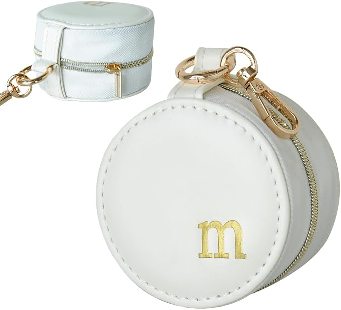 COLLECTIVE HOME - Monogrammed Letter Jewelry Case, Portable Travel Ring Holder Box with Keychain, Personalized Initial Organizer for Earrings Necklaces, Gift for Her (White-m) by COLLECTIVEHOME