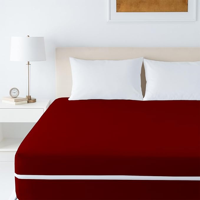 Mattress Protector Full Size 100% Waterproof Zippered Cover, 15 Inches Deep, Six-Sided Mattress Encasement for Bed, Zipper Closure Style (Burgundy)