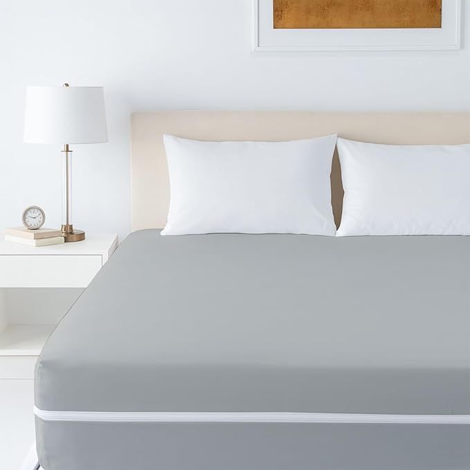 Mattress Protector Crib Size 100% Waterproof Zippered Cover, 6 Inches Deep, Six-Sided Mattress Encasement for Bed, Zipper Closure Style (Light Grey)
