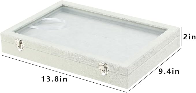 Coward Ring Organizer Jewelry Tray Box, Grey Beige Velvet 100 Slots Ring Display Tray Case with Transparent Glass Lid for Home Use or Store Selling Show - Image 6
