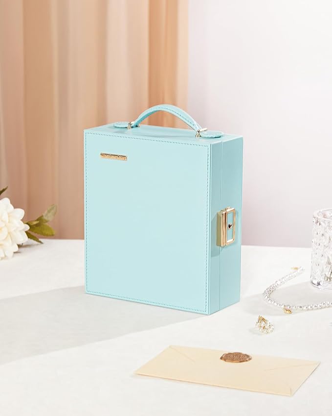 Enthralite Large Travel Jewelry Case: Portable Necklace Box with Mirror - PU Leather & Velvet Lined Jewelry Organizer for Ring Earring Bangle Bracelets Watch - Birthday Gift for Her - Image 2