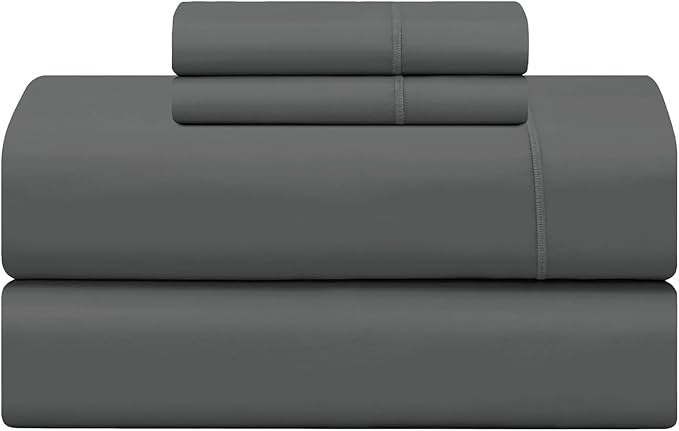 Feather & Stitch 500 TC California King Size 4pc Damask Bed Sheet Set, 100% Soft Cotton Breathable Bedsheets, 18" Deep Pockets Sateen Weave Solid Bedding Mattress - (Charcoal Slate)