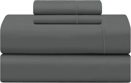 Feather & Stitch 500 TC California King Size 4pc Damask Bed Sheet Set, 100% Soft Cotton Breathable Bedsheets, 18" Deep Pockets Sateen Weave Solid Bedding Mattress - (Charcoal Slate)