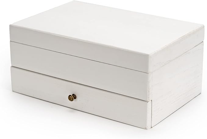 Meangood Jewelry Box Organizer for Women, 2 Layer Large Jewelry Storage Case, Rustic Wooden Jewelry Box with Mirror & Ring Tray for Necklace Earring Bracelets Rings, Vintage Style (White) - Image 8
