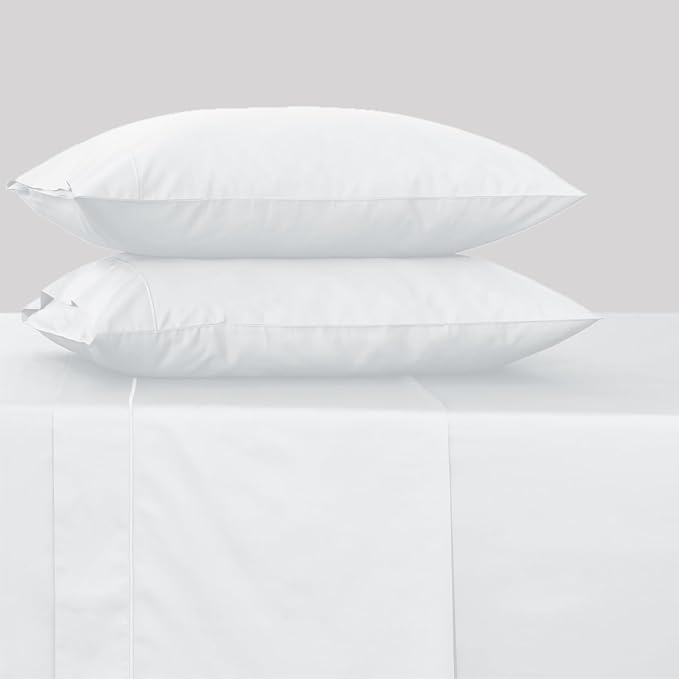 Feather & Stitch 500 TC Split King Size Sheet Set, 5 piece Bed Sheets Set-2 Twin Fitted Sheet, 1 King Flat Sheet & 2 King Pillowcases, 18" Deep Pockets Sateen Weave Solid Bedsheet - (Solid White)
