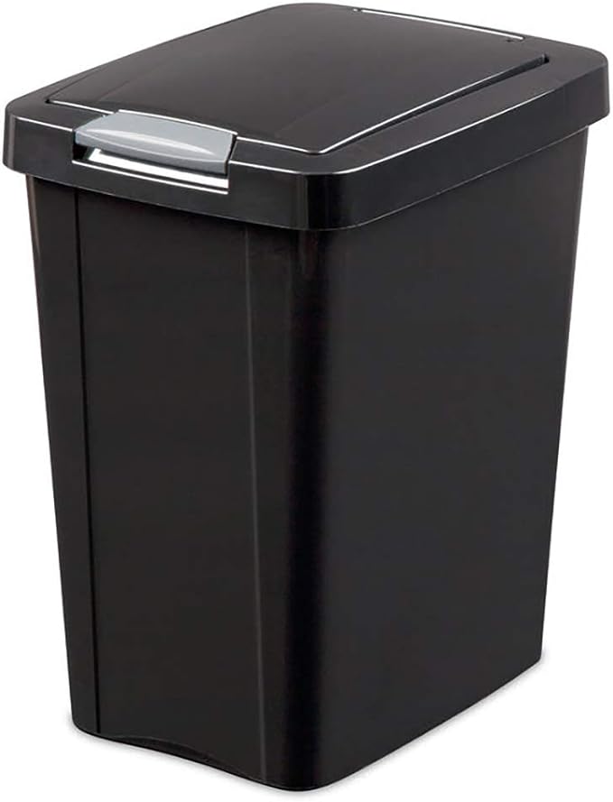 Sterilite 7.5 Gallon TouchTop Wastebasket with Lid That Opens with Touch, Conceals Trash in the Kitchen, Bathroom, Mudroom or Office, Black, 1-Pack by Sterilite