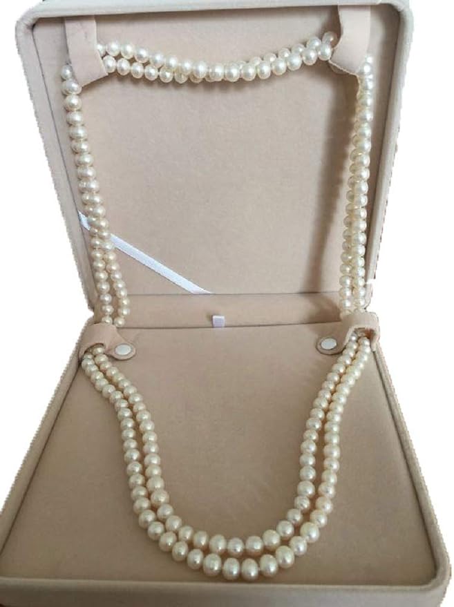 Jewelry Set Velvet Box Necklace Earring Ring Necklace Bracelet Gift Display Case Wedding Jewelry Storage Holder (Beige for Long Pearl Chain) - Image 5