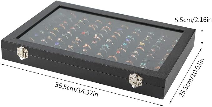 Siveit Ring Display Case Organizer Box with Transparent Lid, Ring Holder Showcase For Store Display Jewelry Show Home, Ring Organizer For Jewelry Rings, Studs Earrings (100 Slot, Black) - Image 6