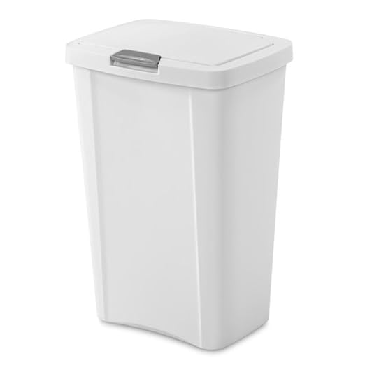 Sterilite 13 Gallon TouchTop Wastebasket Trash Can Garbage Recycle Bin with Titanium Latch for Kitchen, Garage, Basement, or Office, White (8 Pack) by Sterilite