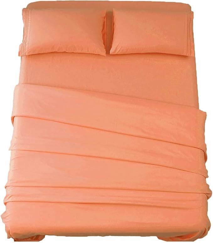 SONORO KATE Bed Sheet Set Super Soft Microfiber 1800 Thread Count Luxury Egyptian Sheets 16-Inch Deep Pocket，Wrinkle and Hypoallergenic-4 Piece (Coral, Queen)