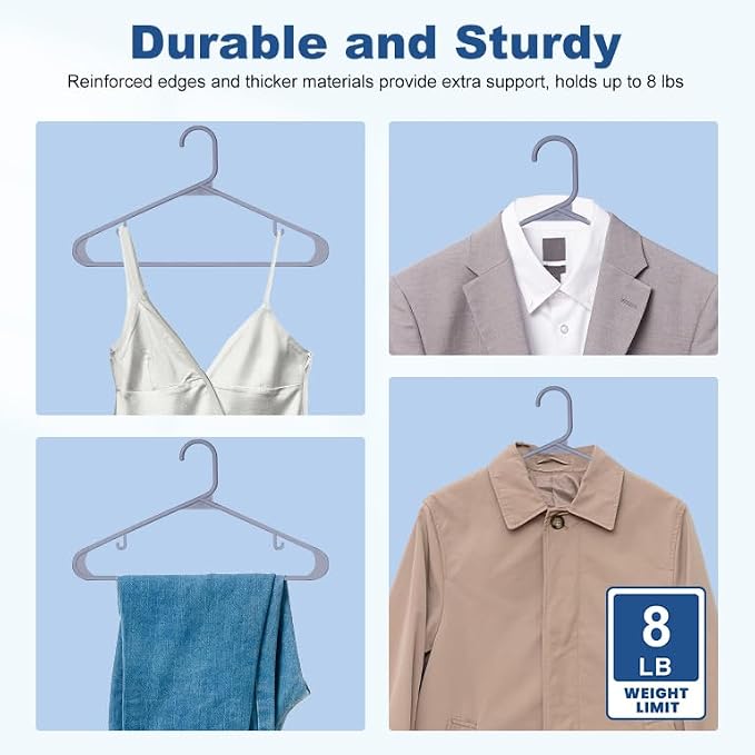 HOUSE DAY Grey Plastic Hangers 60 Pack, Non-Slip Plastic Hanger with Dual Hooks - Slim Space Saving 1/4" Thin Closet Organizers for Coats, Shirts, Pants & Dresses - Lightweight Garment Friendly - Image 3