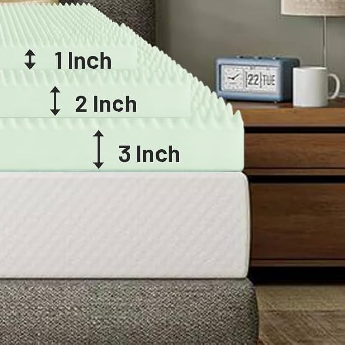Greaton, 3-Inch Convoluted High Density Foam Mattress Topper, CertiPUR-US Certified for Superior Comfort and Support, King, Green