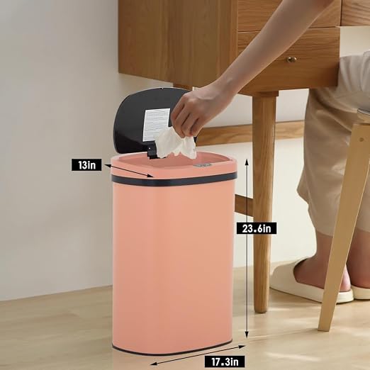 BestOffice | 13 Gallon Stainless Steel Trash Can with Lid | Pink | Automatic Touchless Garbage Can | Odor Control | Modern Oval Design | Easy to Clean | Fits Any Kitchen, Bathroom, Office or Home - Image 7
