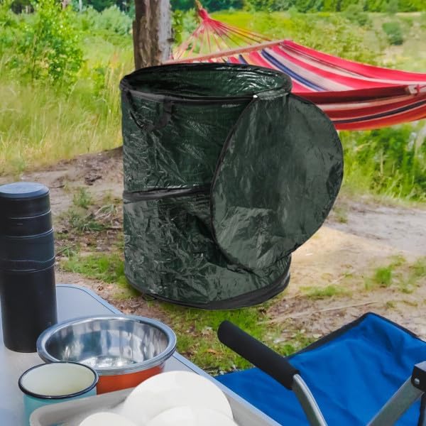 Collapsible Trash Can - Pop Up 44-Gallon Outdoor Portable Garbage Bag Holder with Zippered Lid - Recycle Bin for Camping or Parties by Wakeman (Green) - Image 6