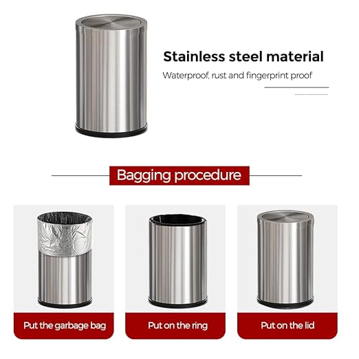 Brushed Nickel Bathroom Trash Can,Stainless Steel Garbage Can with Fild Lid,Small Trash Can for Bedroom,Hotel,Office,Laundry(Sliver) - Image 7