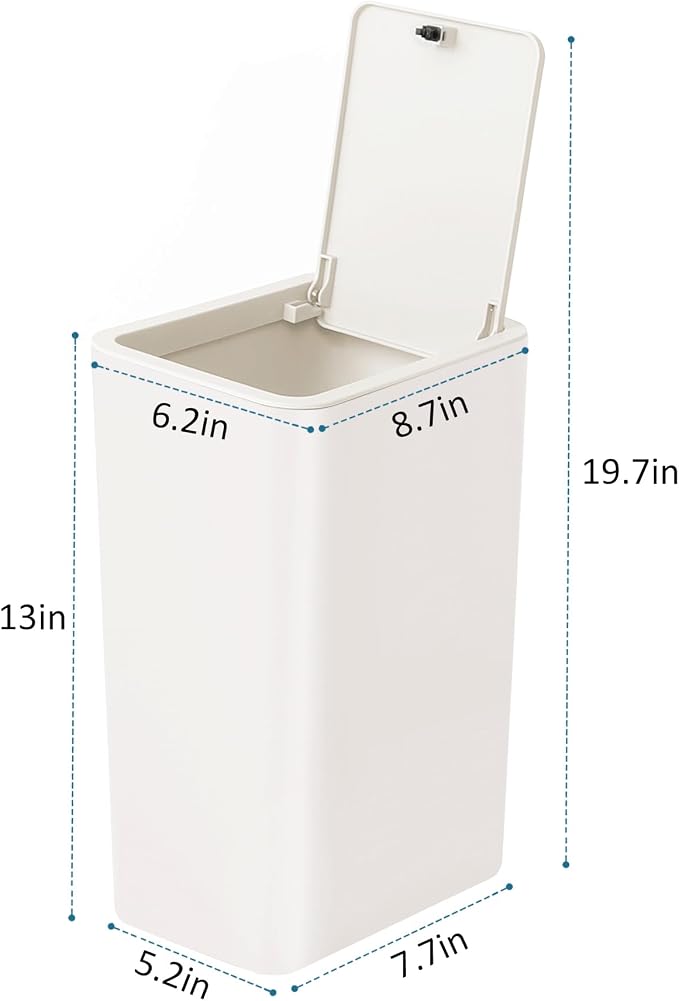 TIPGO Bathroom Trash Can with Lid, 10 Liter/ 2.6 Gallon Slim Garbage Can, Small Trash Bin Waste Basket with Pop-Up Lid for Kitchen, Bedroom, Living Room, Office (White) - Image 6