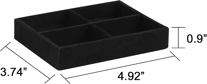 Frebeauty Small Jewelry Tray Set,Stackable Velvet Jewelry Organizer Tray,Mini Jewelry Drawer Organizer,Drawer Inserts,4.92 x 3.74 x 0.9 Inches,4 Grid Earring Organizer for Women(Set 2,Black) - Image 3