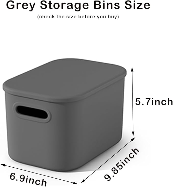 ORGIDOL 8 Pack Dark Grey Storage Bins with Lids Stackable Storage Container for Organizing, Storage Boxes with Handle for Shelves, Cute Organizer Bins for Craft, Snacks, 9.85x6.9x5.7 inch - Image 8