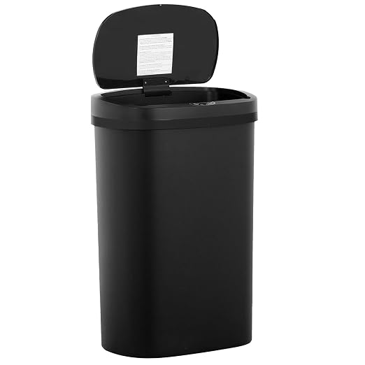 BestOffice | 13 Gallon Plastic Trash Can with Lid | Dark Black | Automatic Touchless Garbage Can | Odor Control | Modern Oval Design | Easy to Clean | Fits Any Kitchen, Bathroom, Office or Home by BestOffice