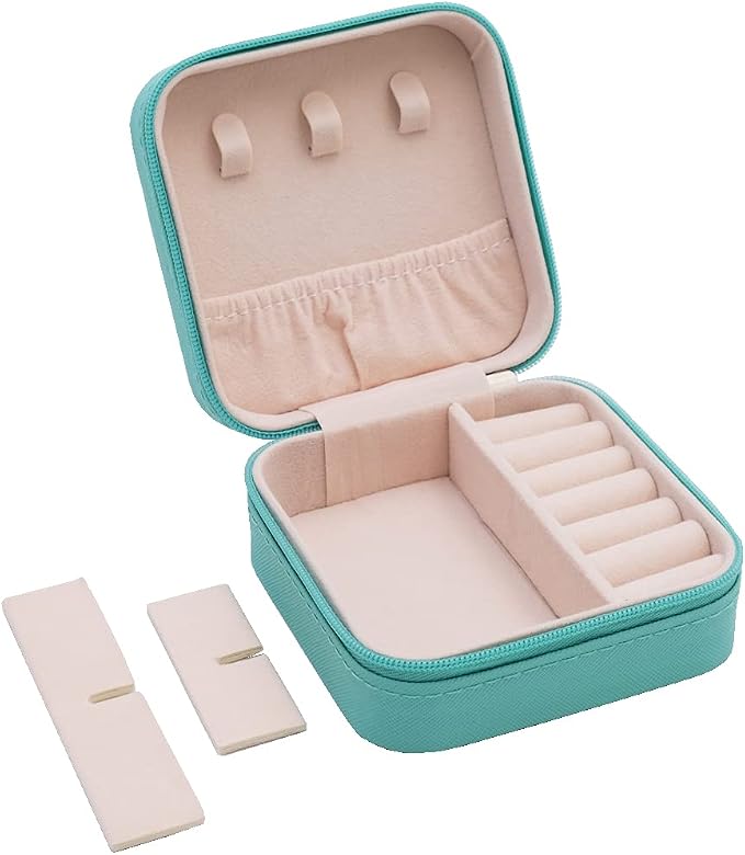 TRODANCE Mini Jewelry Travel Case, Small Portable Jewellry Organizer Box Portable Display Storage Box for Rings Earrings Necklaces, Gifts for Girl, Women, Wedding, Birthday, Mom, Mother's Day (Blue) - Image 2