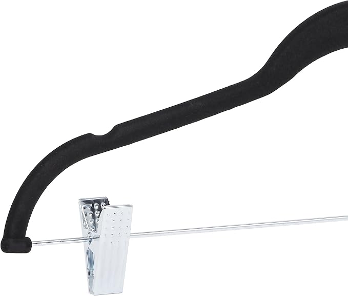Amazon Basics Velvet Non-Slip Skirt Clothes Hangers with Clips, 360 Degree Rotatable Hook, Sturdy Construction, Organize Pants and Skirts, Black/Silver, 50-Pack - Image 4
