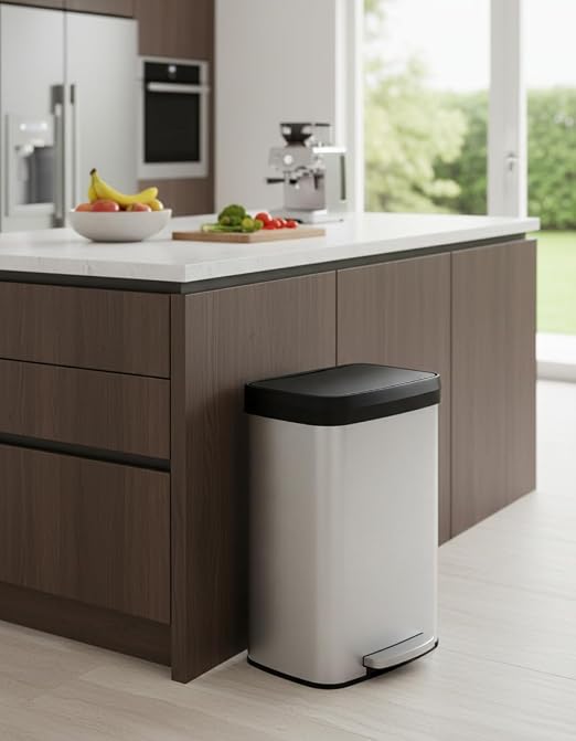 Garvee 13 gal / 50 L Stainless Steel Trash Can with Lid, Large Garbage Can for Kitchen, Rustproof Step-on Kitchen Metal Trash Bin with Liner Rim, Rear Handle, Soft Close Plastic Lid, Silver - Image 2