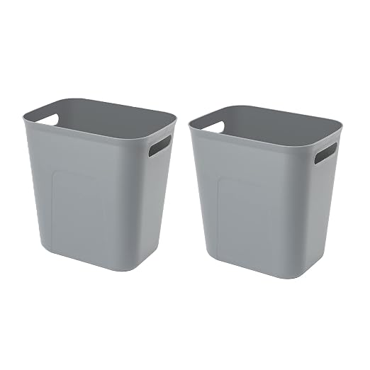 UUJOLY Plastic Trash Can Wastebasket, Garbage Container Basket for Bathrooms, Kitchens, Offices, Kids Rooms, Grey, 3.5 Gallon, 2 Pack by UUJOLY