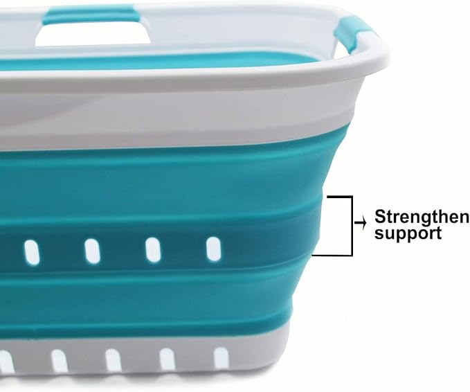 SAMMART 42L Collapsible Plastic Laundry Basket - Foldable Pop Up Storage Container/Organizer - Space Saving Hamper/Basket (1, White/Bright Blue) - Image 4