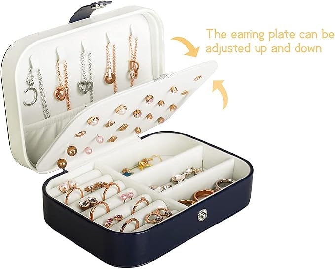 Hatori Travel Jewelry Box, PU Leather Small Jewelry Organizer for Women Girls, Portable Mini Travel Case Display Storage Holder Boxes for Stud Earrings, Rings, Necklaces, Bracelets (Blue) - Image 4